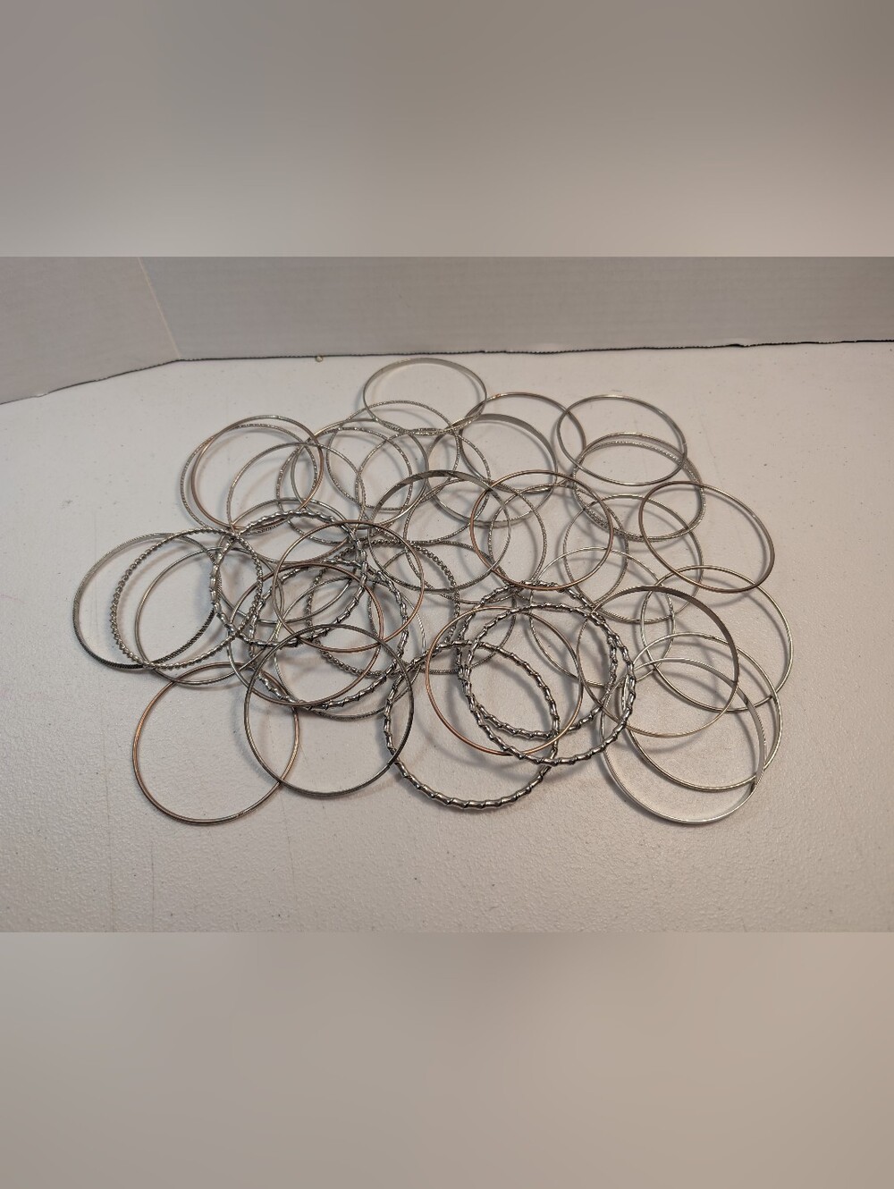 Mixed Silver-Tone Bangle Bracelet Lot of 41